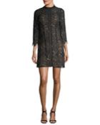 High-neck Long-sleeve Beaded Lace Cocktail Dress