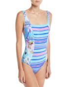Samsoir Square-neck Multi-printed One-piece