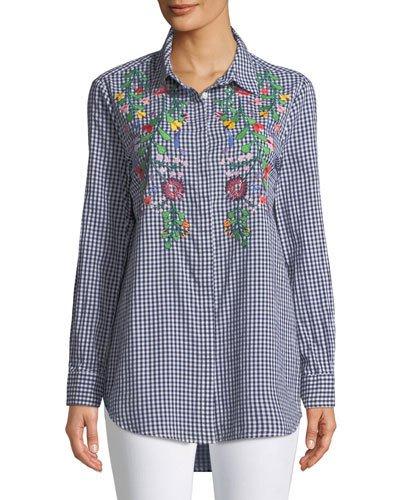 Samantha Embroidered Button-front Tunic