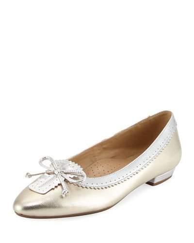 Gilia Metallic Pointed-toe Bow Flat, Platino