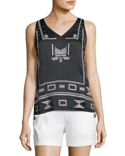 Embroidered V-neck Tank
