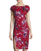 Foil-printed Midi Sheath Dress, Red Pattern