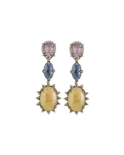 Multicolored Sapphire & Diamond Triple-drop Earrings