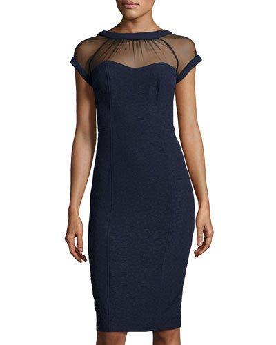 Illusion Sheath Dress, Navy