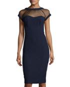 Illusion Sheath Dress, Navy