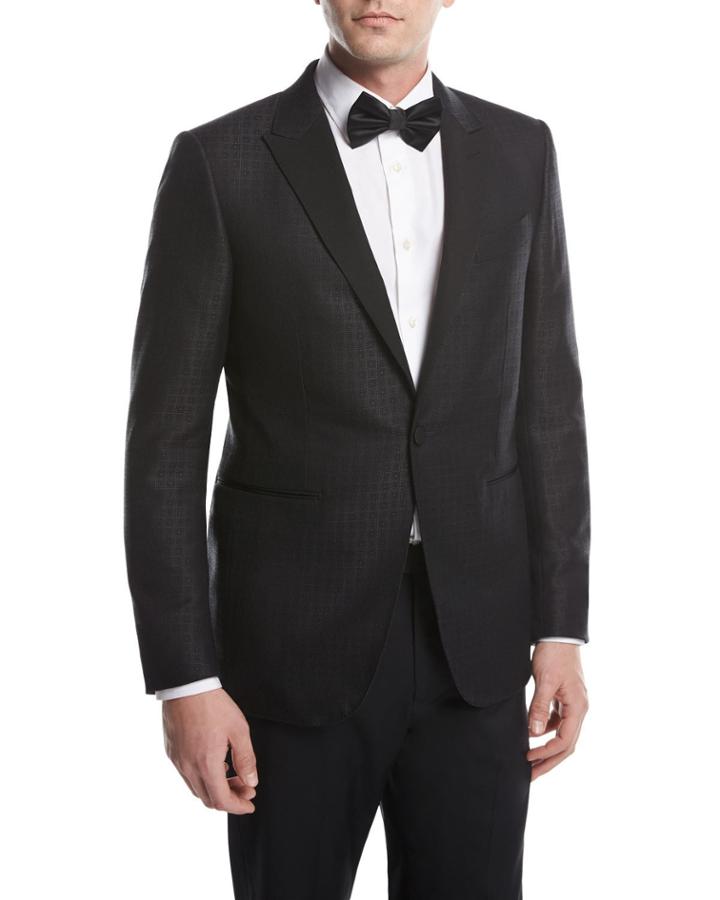 Box Jacquard Tuxedo Jacket, Black