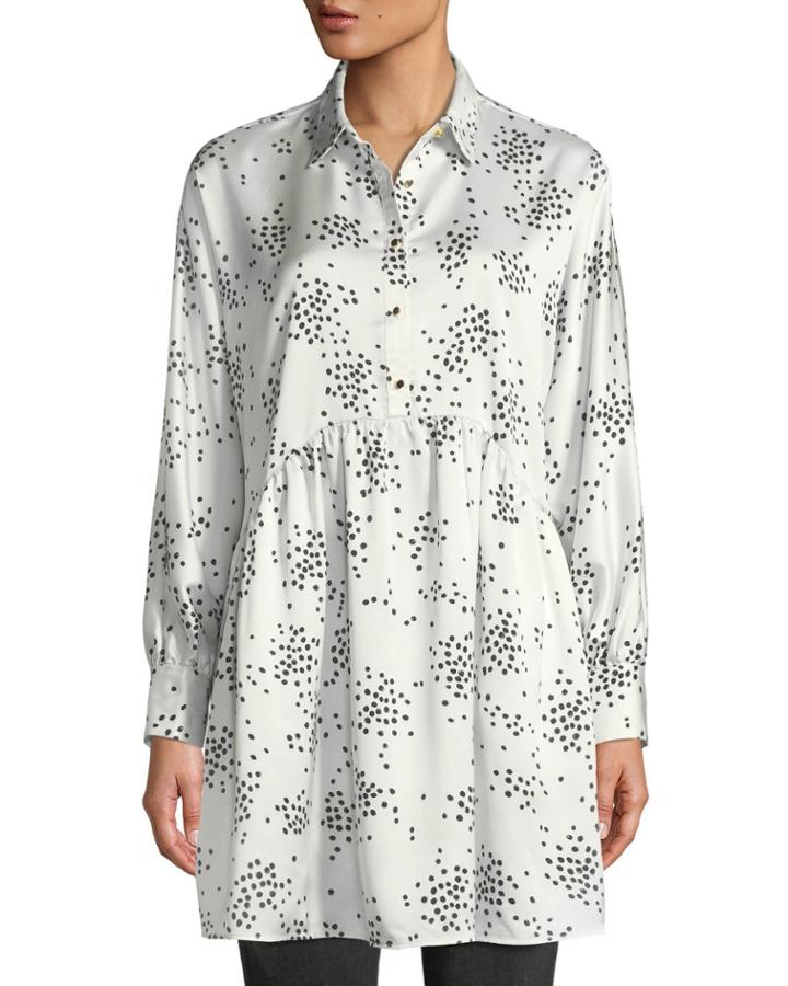Speckled Button-front Peplum Tunic