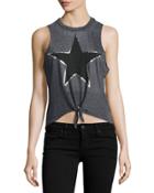 Star-graphic Front-tie Jersey Tank, Black
