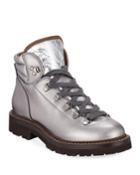 Metallic Leather Lace-up Hiking Boots
