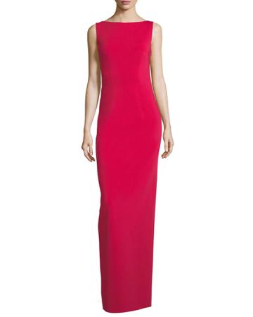 Ruffled-back Sleeveless Column Evening Gown