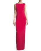 Ruffled-back Sleeveless Column Evening Gown