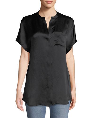 Short-sleeve Charmeuse Popover Blouse