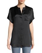 Short-sleeve Charmeuse Popover Blouse
