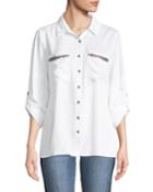 Danny Beaded-pocket Button-front Blouse