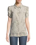 Metallic Floral Button-down Blouse
