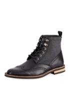 Men's Nathan Leather & Flannel Wing-tip Boots, Black