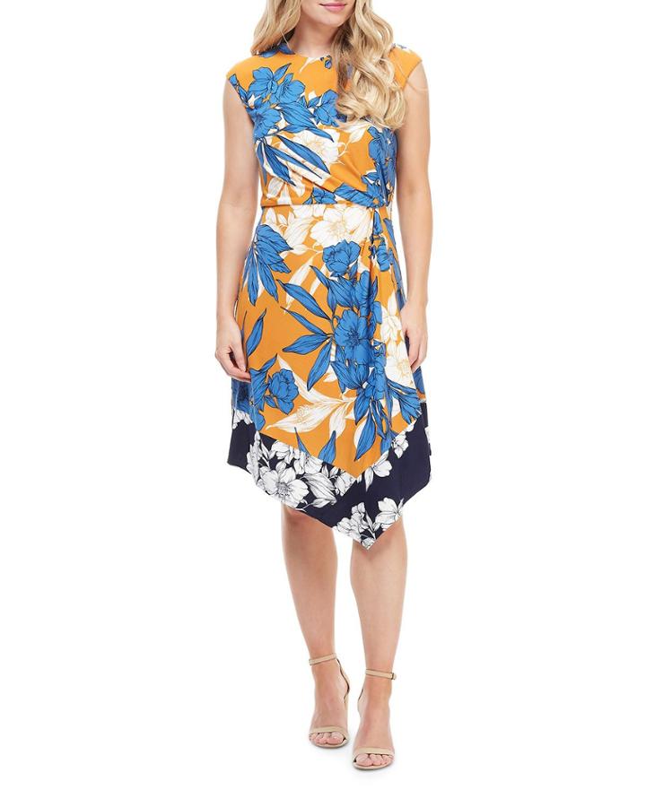 Twin-print Floral Asymmetric Dress