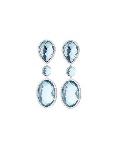 18k White Gold Blue Topaz & Diamond Statement Dangle Earrings