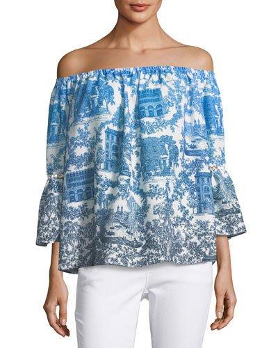Mina Printed Chiffon Off-shoulder Top