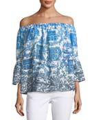Mina Printed Chiffon Off-shoulder Top