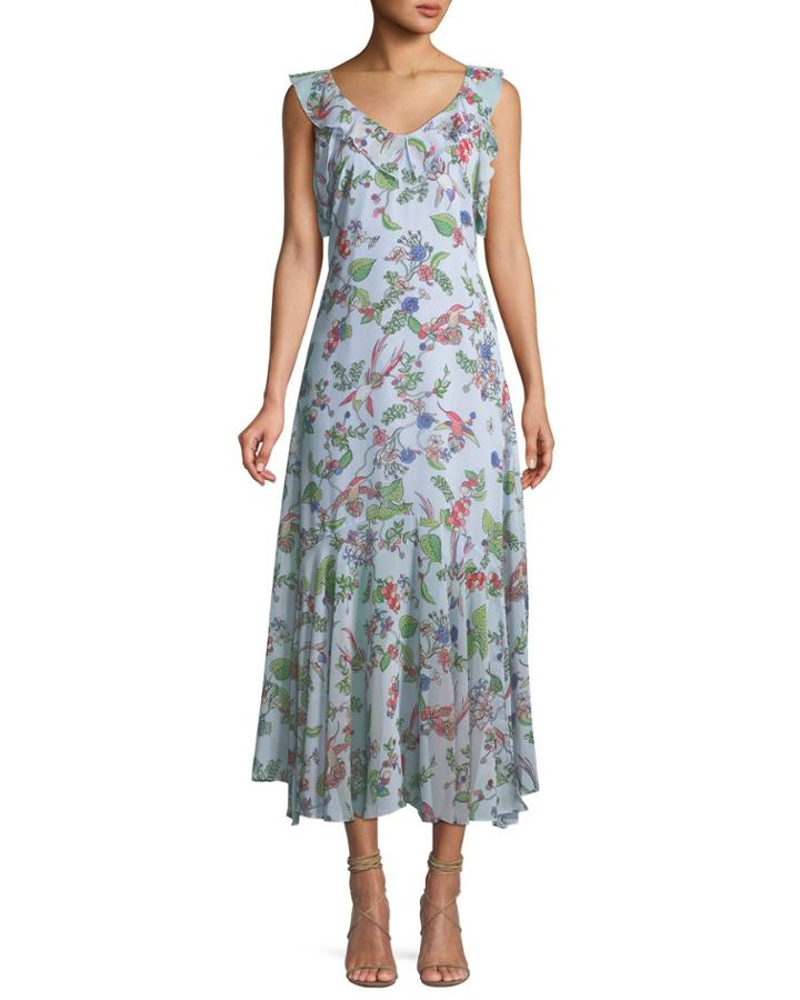 Sleeveless V-neck Floral-print Chiffon