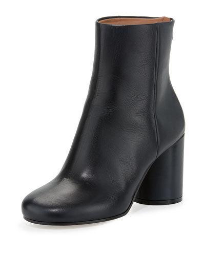 Leather Cone-heel Ankle Boot, Navy