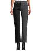 X Levi's 501 Straight-leg Two-tone Cropped Jeans W/ Raw-edge Hem