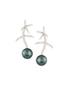 18k Tahitian Pearl & Diamond X Dangle Earrings