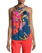Crisscross Halter Floral-print Top