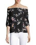 Off-the-shoulder Print Top, Black