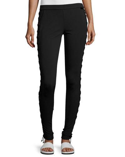 Lace-up Sides Jersey Leggings, Black