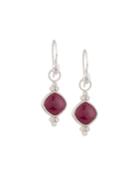 Provence 18k Double Trio Drop Earrings With Cushion Ruby