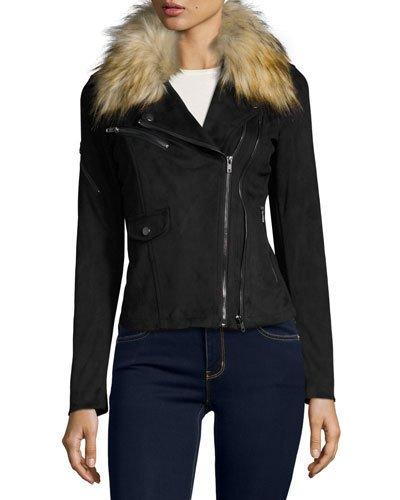 Faux-suede Asymmetric-zip Jacket, Caviar