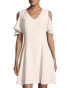 Cold-shoulder V-neck Crepe Dress, Blush