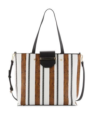 Florence Snake-embossed Striped Tote Bag