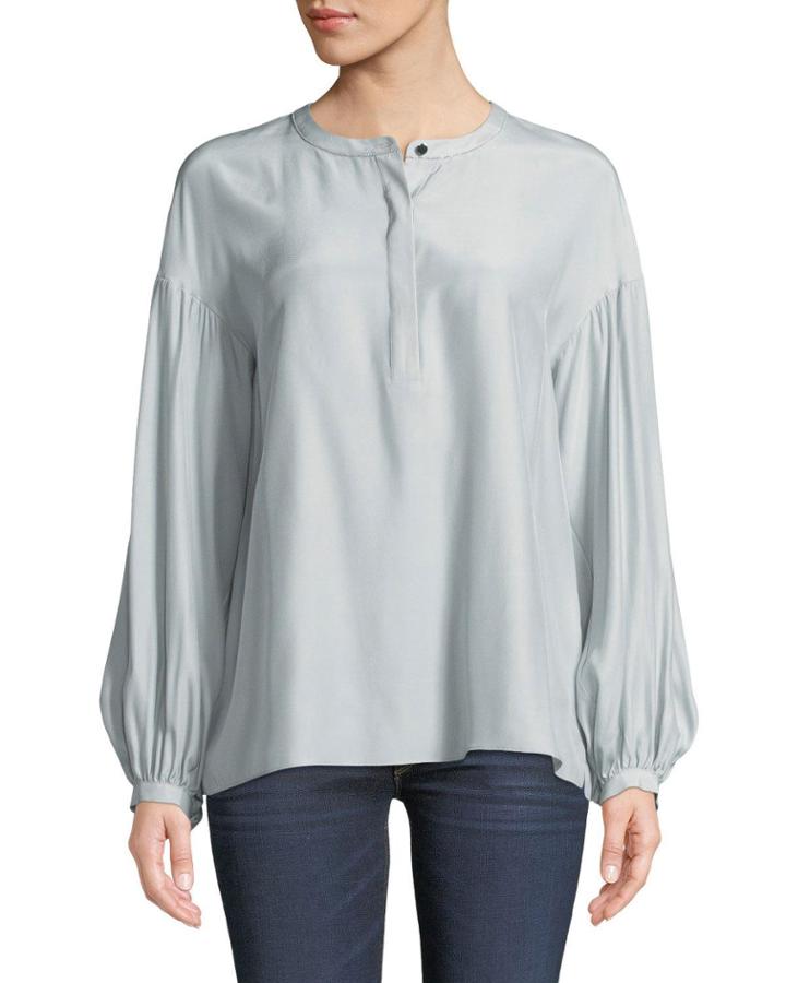 Kenzie Long-sleeve Matte Silk Blouse W/ Chain Detail
