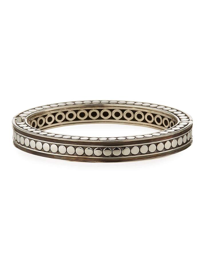 Dot Silver Small Oval Hinged Bangle W/ Black