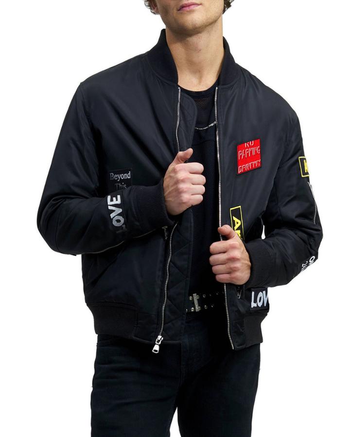Men's Mason Water-resistant Bomber Jacket, Black Patched