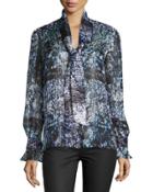 Brielle Metallic Tie-neck Blouse, Polar Nightshade