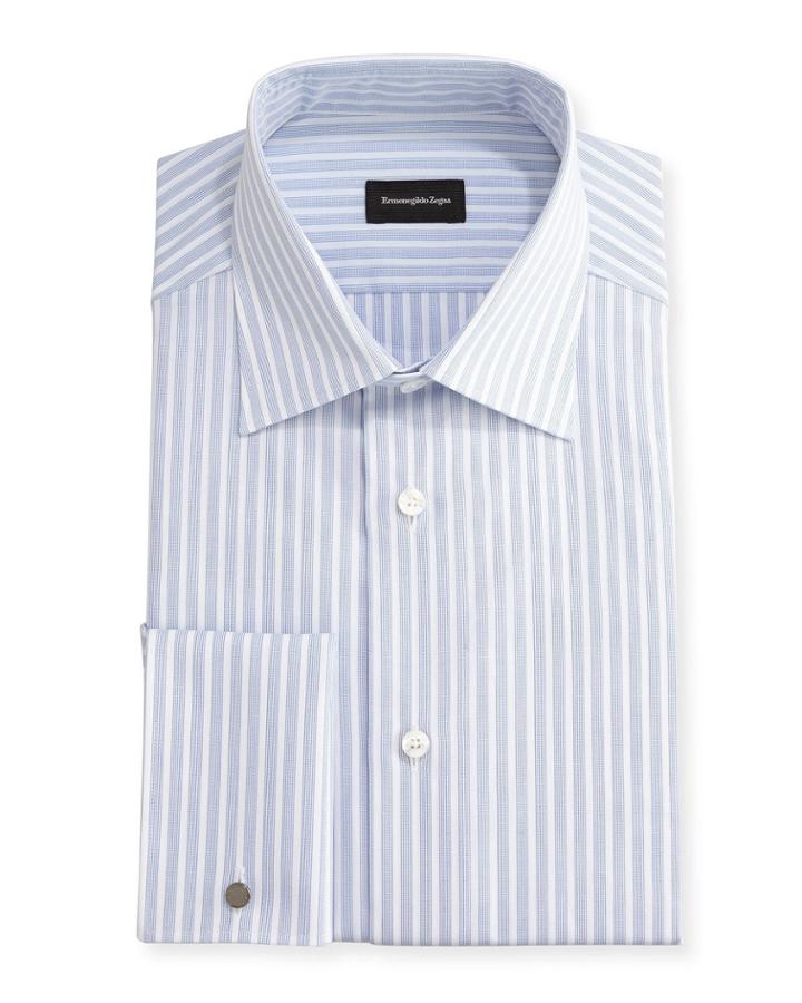 Dotted-stripe Dress Shirt, White/blue