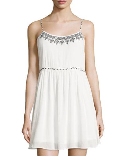 Sleeveless Embroidered-trim Dress, White