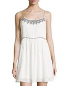 Sleeveless Embroidered-trim Dress, White