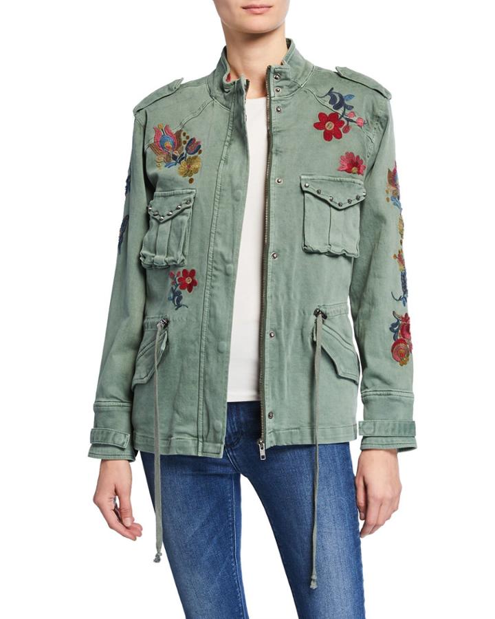 Embroidered Pocketed Military Jacket