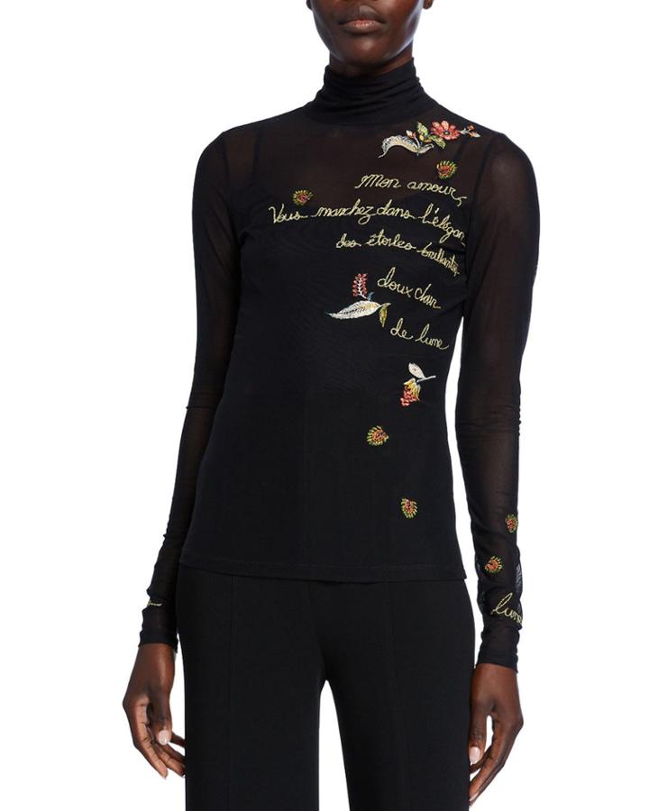 Paisley Love Story Embroidered Turtleneck Top