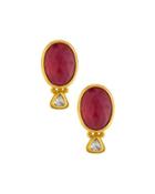 Oval Ruby & Diamond Button Earrings