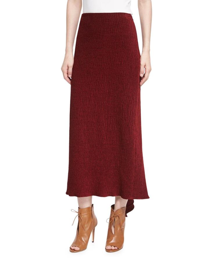 Chenille Godet-back Midi Skirt, Dark Red