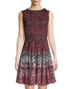 Sleeveless Printed-lace Fit-&-flare Dress