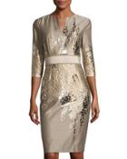 3/4-sleeve Sheath Dress, Gold