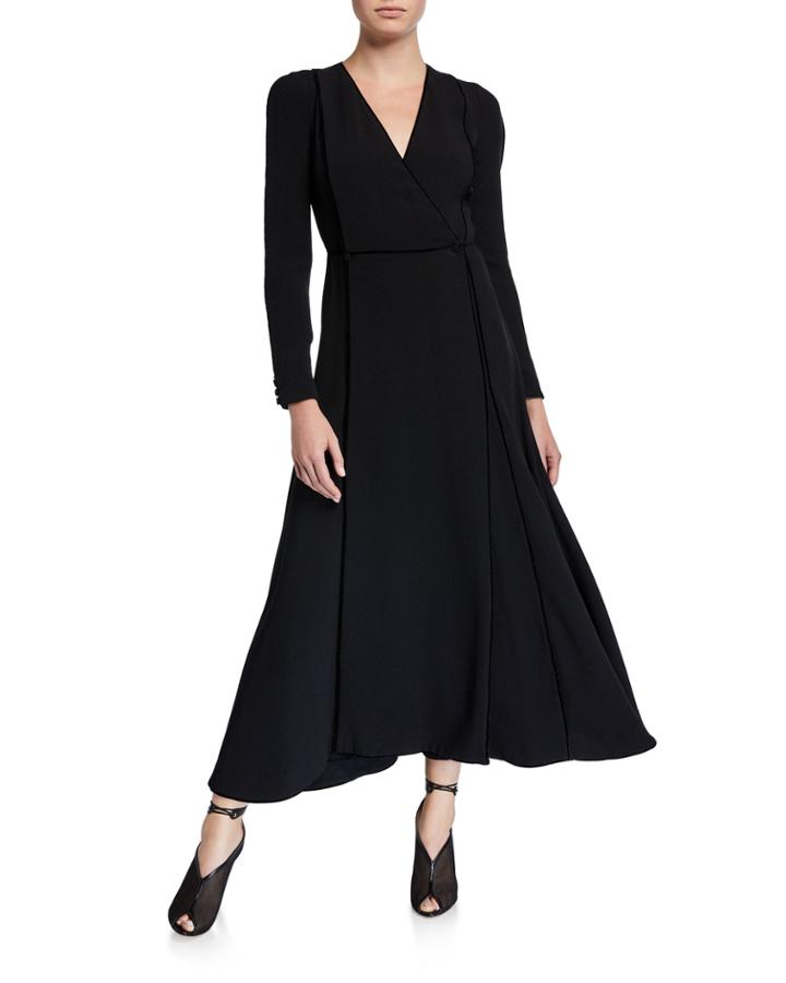 Long-sleeve V-neck Wrap Dress
