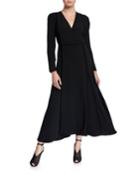 Long-sleeve V-neck Wrap Dress
